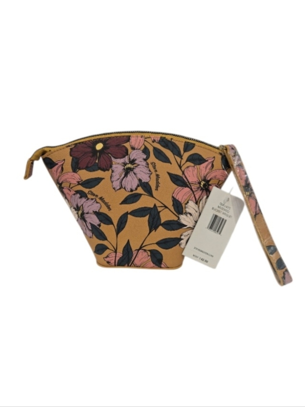 Steve Madden NWT Mustard Floral Wristlet Clutch with Pink and Burgundy Flowers - Picture 2 of 7